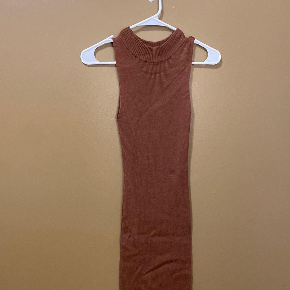 Long turtleneck dress.